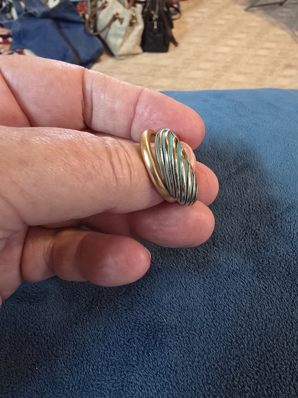 Size 10 Gold-Tone and Turquoise Wave Ring - Women Jewelry